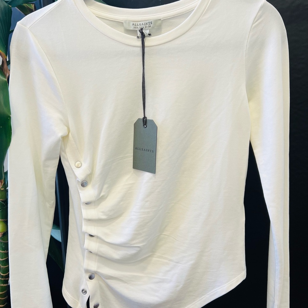 All Saints Hatti white long sleeve shirt Sz 4 XS